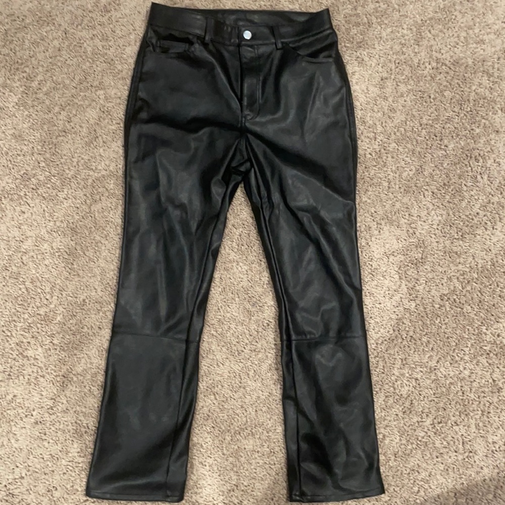 Black faux leather pants